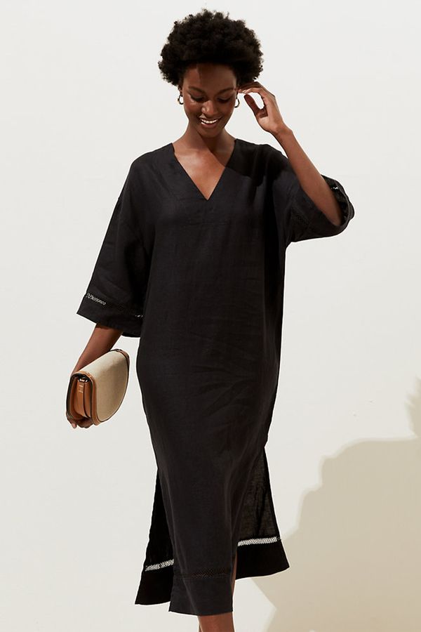 Pure Linen V-Neck Beach Cover Up Kaftan