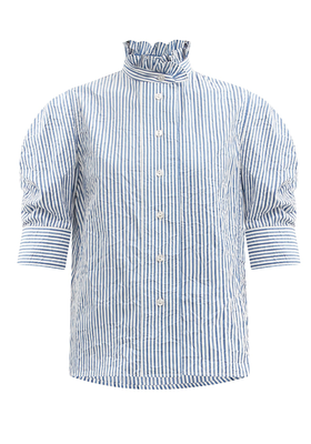 Gigot-Sleeve Striped Cotton Blouse from Thierry Colson 