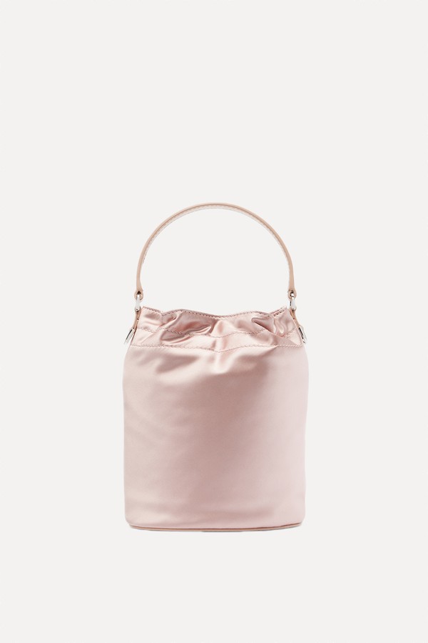 Lila Leather-Trimmed Satin Bucket Bag from Staud