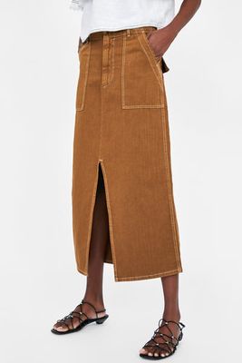Skirt With Contrasting Topstitching from Zara
