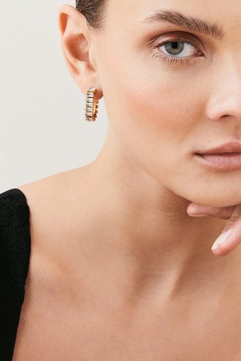 Gold Plated Rectangle Diamante Hoop Earrings, £23.20 (were £29)