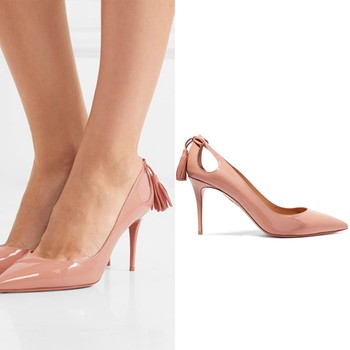 Forever Marilyn Cutout Tasseled Patent-Leather Pumps from Aquazurra