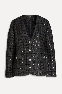 Monaly Sequin-Embellished Tweed Cardigan from Maje