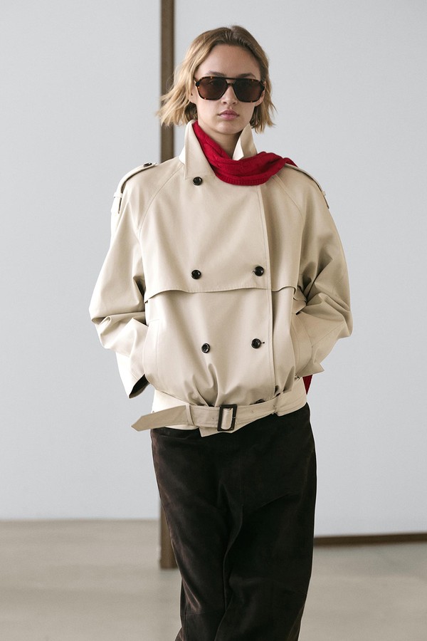 Short Trench Coat With Belt Detail