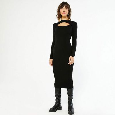 Black Cut Out Knit Bodycon Midi Dress