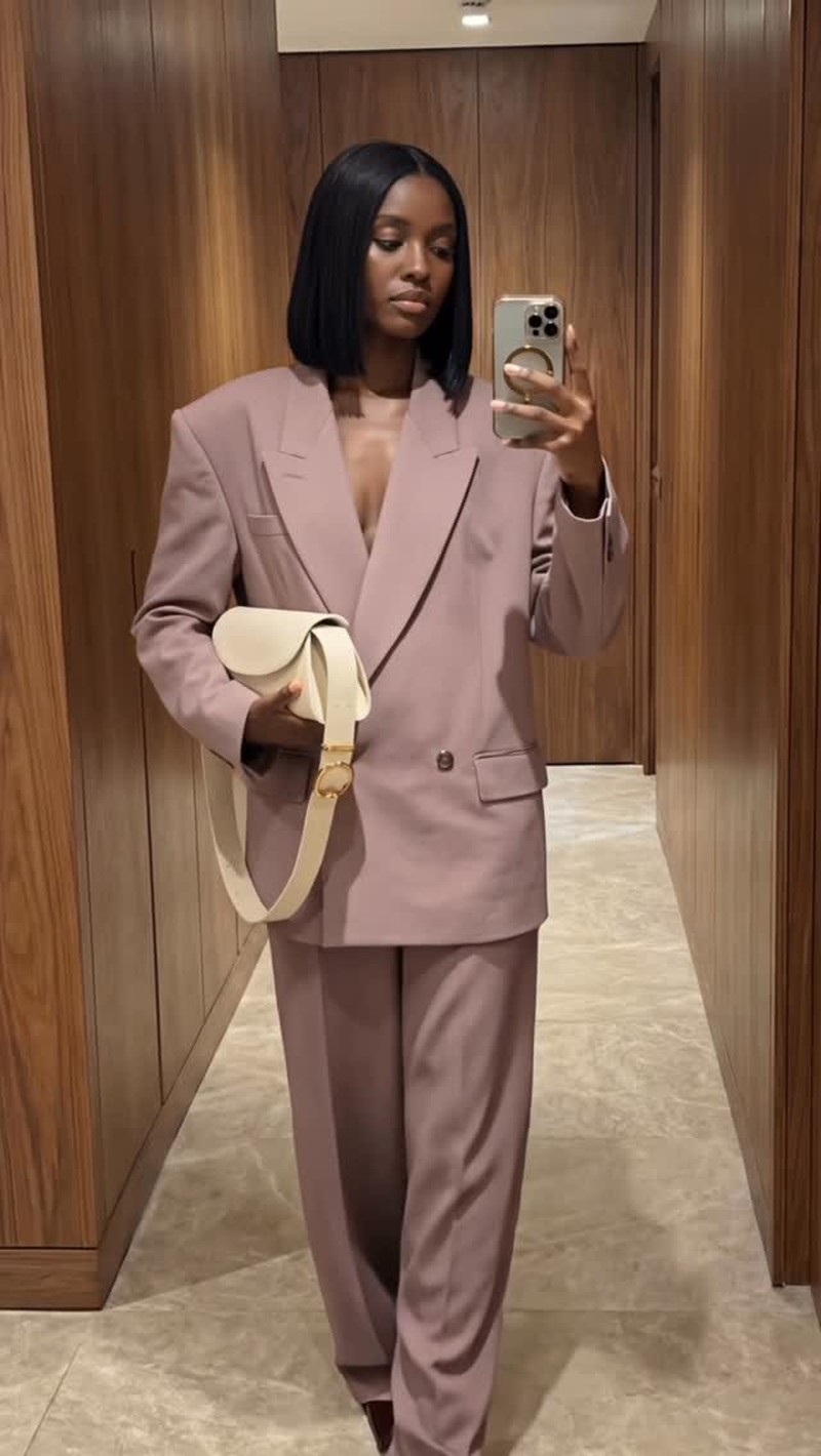 Last night’s OOTD✨

Pink suit, Stella McCartney
Shoes, Saint Laurent 
Bag, Jil Sander 
Earrings, Viea

These images were created using AI tools.