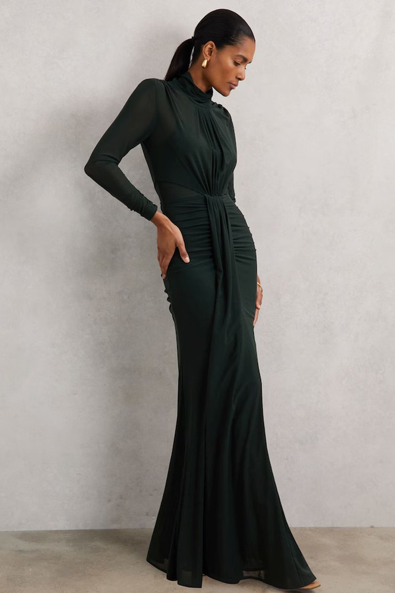 Danni Ruched Long-Sleeve Maxi Dress