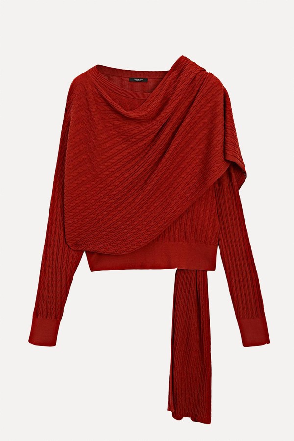 Cable-Knit Sweater With Scarf Detail from Massimo Dutti