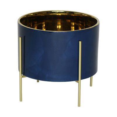 Round Blue Planter On Stand from Melody Maison