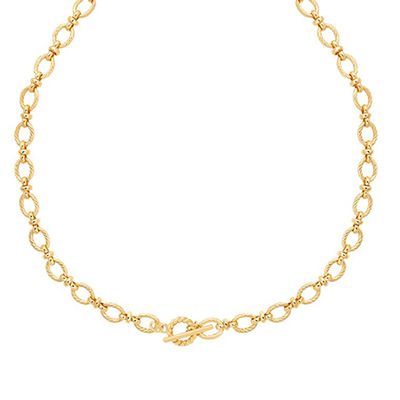 Textured Oval Link T-Bar Necklace In Gold