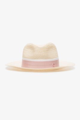 Pink Henrietta Straw Fedora Hat from Mason Michel