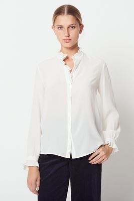Ruffled Silk Shirt With Mandarin Collar from Sandro