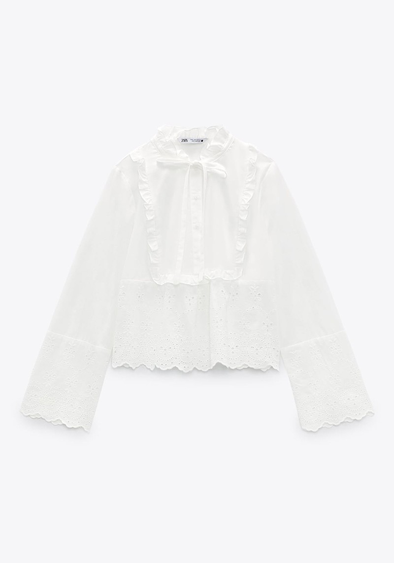 Embroidered Blouse With Pintucks