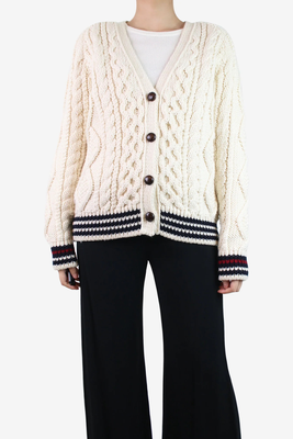 Striped Cable-Knit Wool Cardigan from Saint Laurent