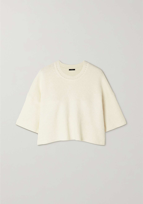Cropped Ribbed Linen Blend Sweater