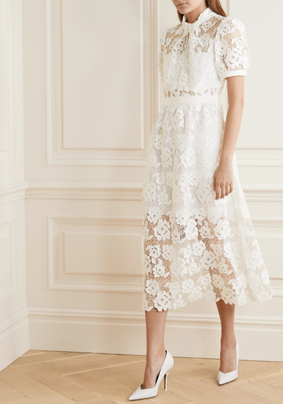 Grosgrain-Trimmed Guipure Lace Dress from Self Portrait