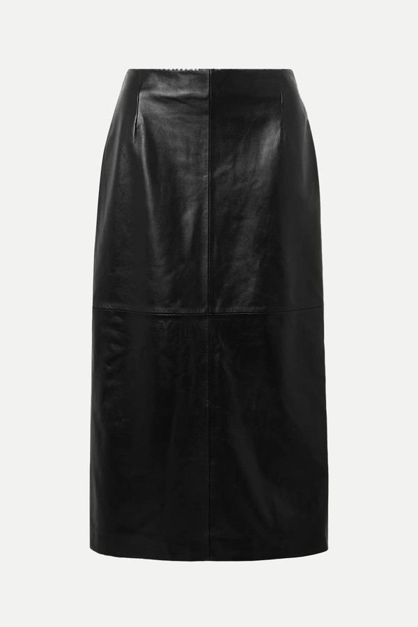 Selly Paneled Leather Midi Skirt from Nour Hammour
