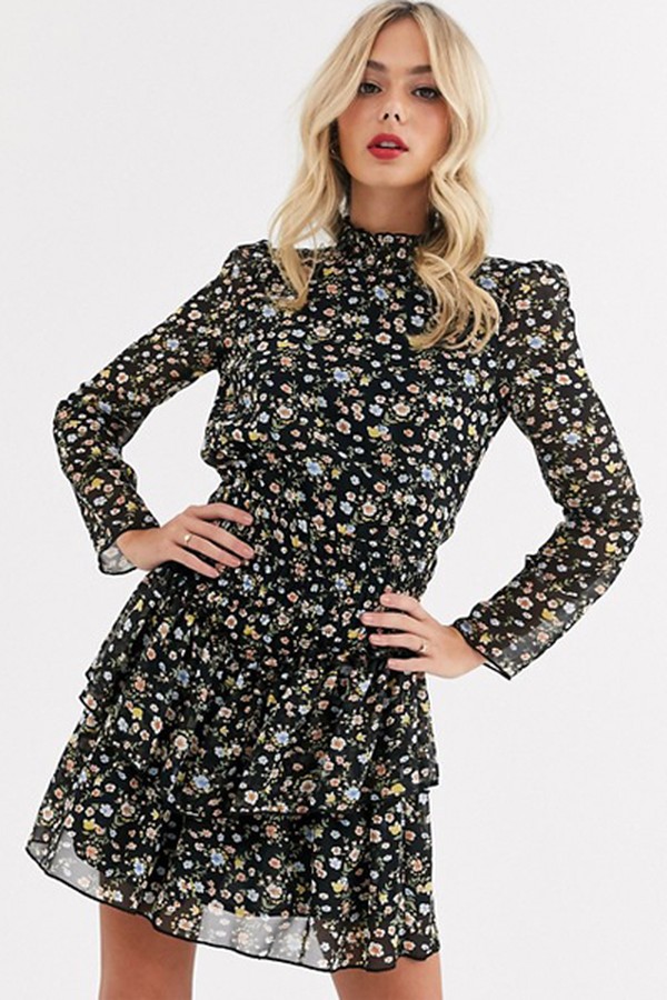 High Neck Shirred Waist Mini Dress from ASOS Design