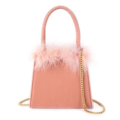 Heloise Biscuit Velvet Mini Feather Bucket Bag from Rixo
