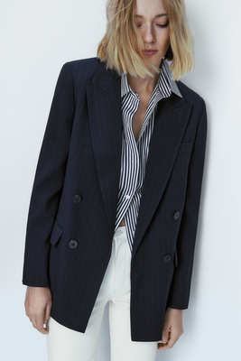 False Crossover Pinstriped Suit Blazer, £149 | Massimo Dutti