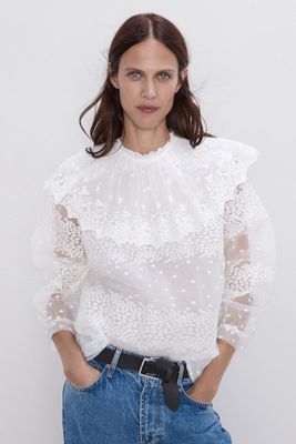 Contrast Blouse With Ruffles from Zara