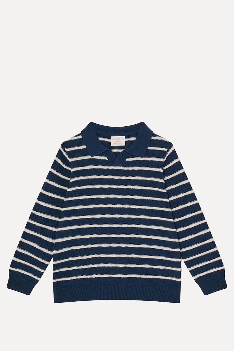 Stripe Knit 100% Cotton Polo Jumper from Monsoon