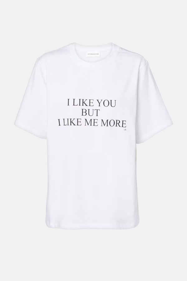 Slogan-Print Regular-Fit Organic-Cotton Jersey T-Shirt from Victoria Beckham