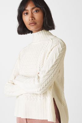 Cable Funnel Neck Wool Knit
