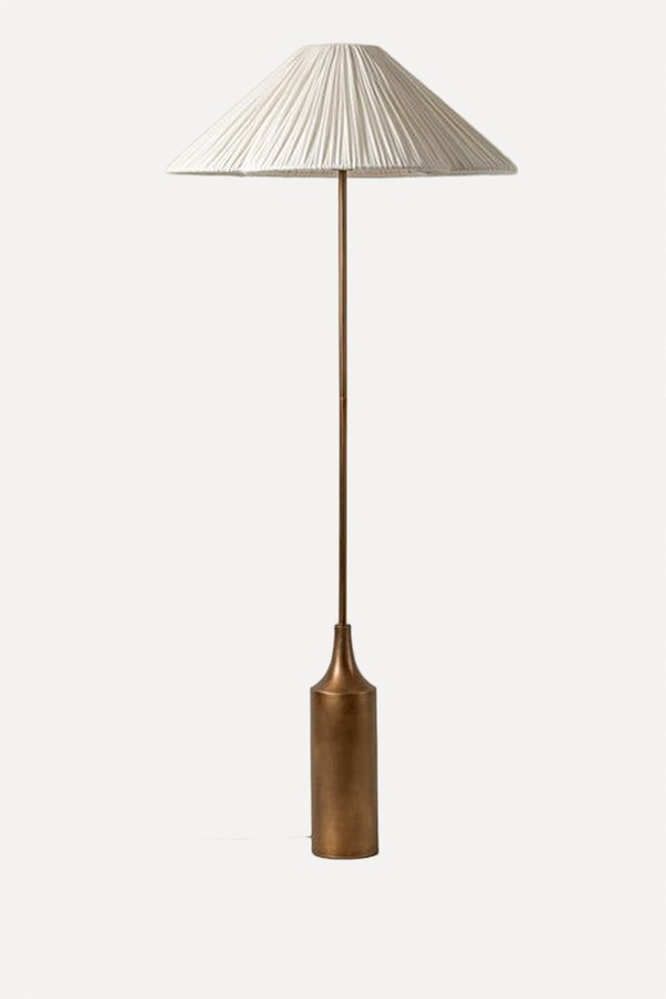 Aged Brass & Linen Scalloped Floor Lamp from Lights & Lamps