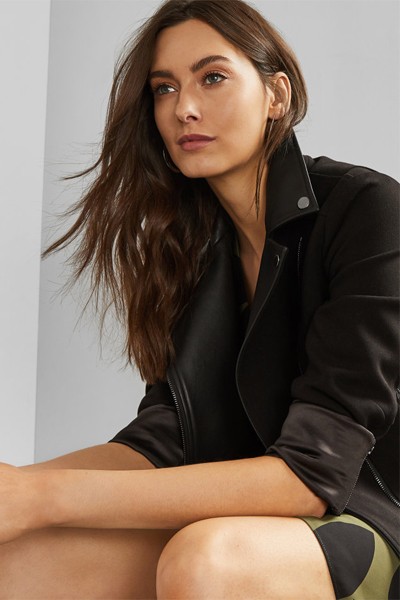 Faux Leather Collar Biker Jacket