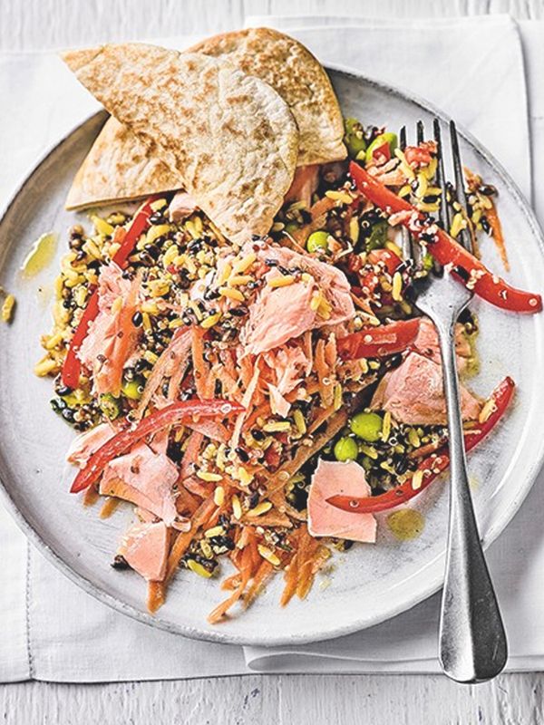 Warm Salmon, Carrot & Bulgur Wheat Salad