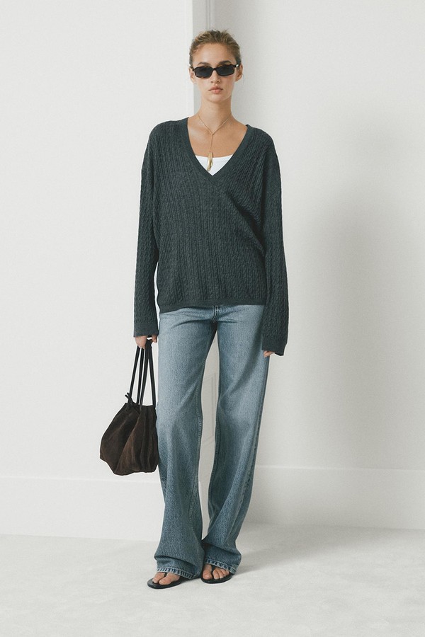 V-Neck Cable-Knit Sweater