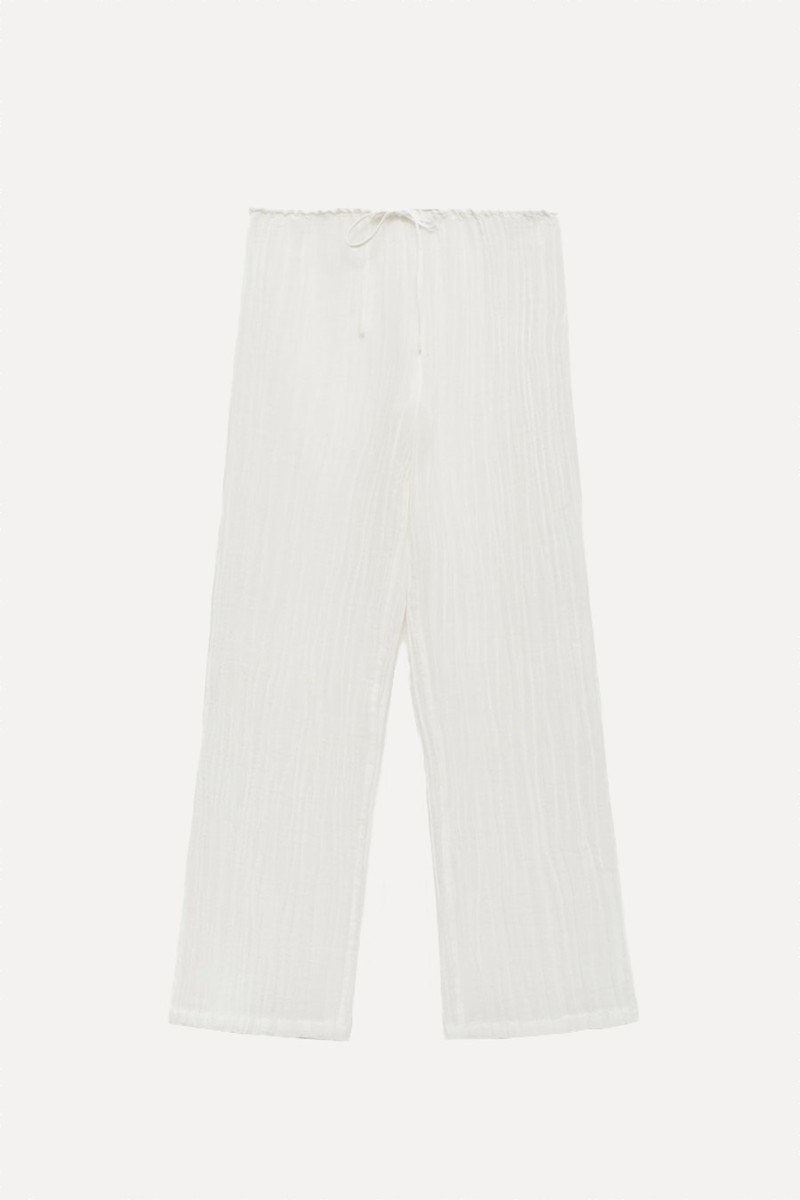 Fluid Ramie Trousers With Bow