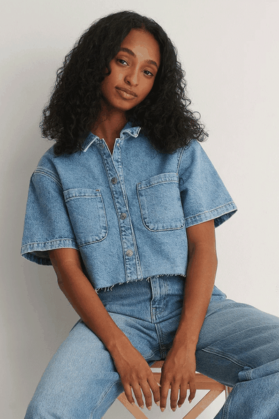 Organic Cropped Denim Short Sleeve Shirt from NA-KD Fashion