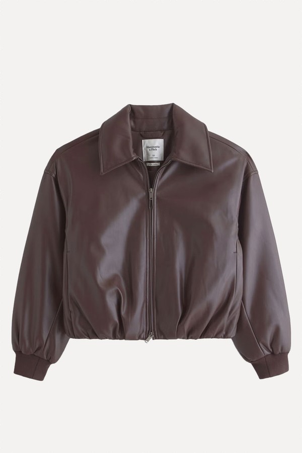 Vegan Leather Bubble Hem Coat from Abercrombie & Fitch