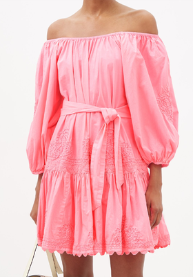 Off-The-Shoulder Belted Cotton-Poplin Dress from Juliet Dunn
