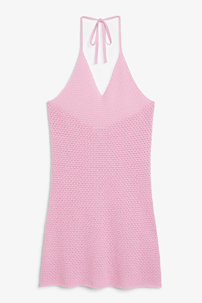  Pink Crochet Style Mini Dress from Monki