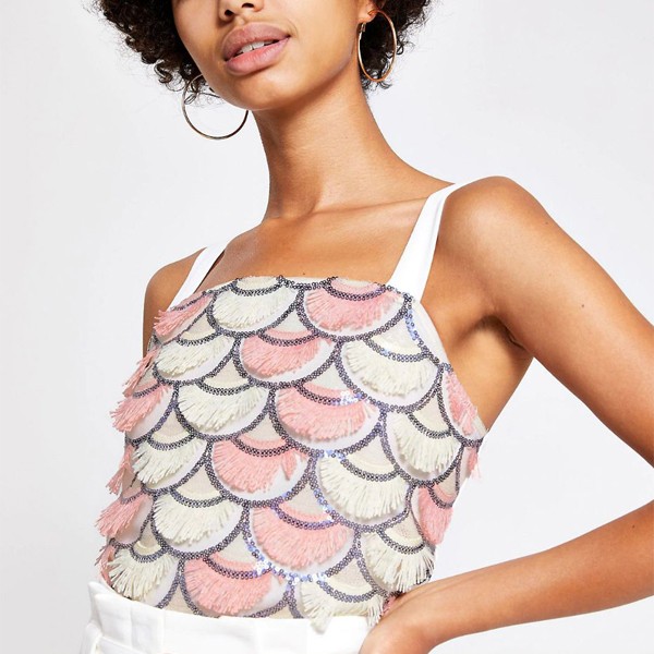 Pink Tassel Fringe Crop Top