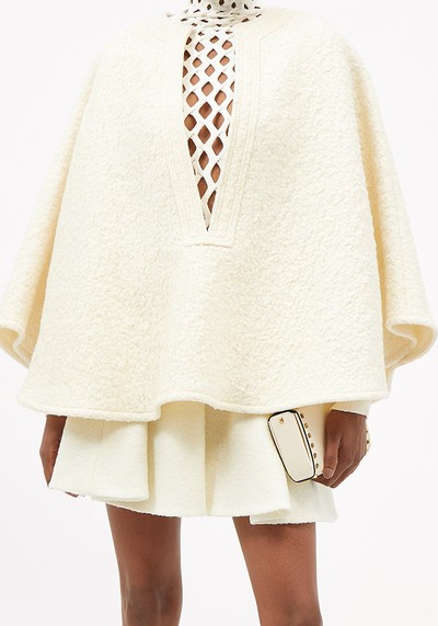 Notch Neck Wool-Blend Boucle Cape from Valentino