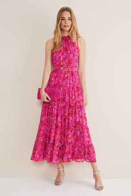 Kara Tiered Belted Floral Maxi Dress