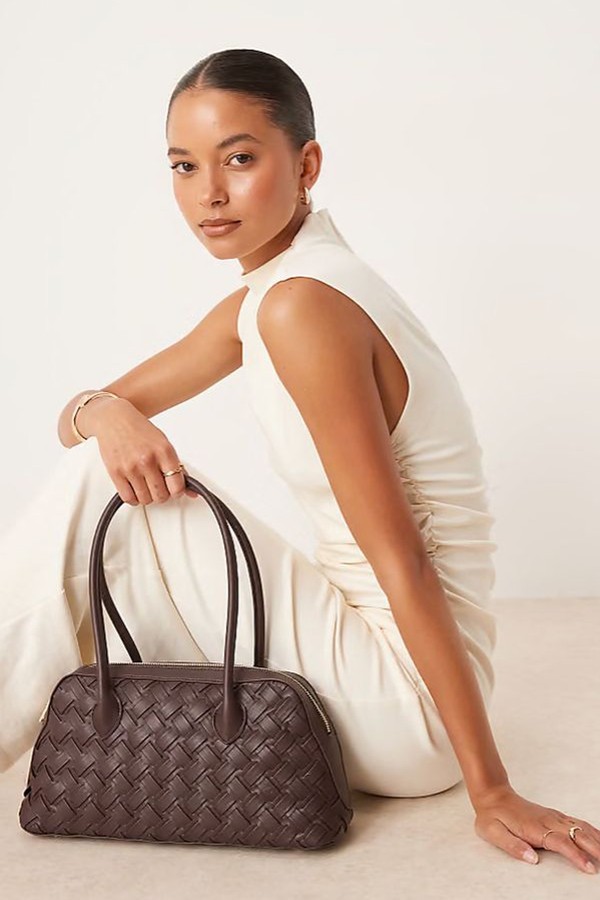 Faux Leather Woven Bowling Bag from Mango