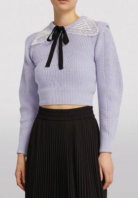 Cropped Lace-Trim Sweater from Self-Portrait