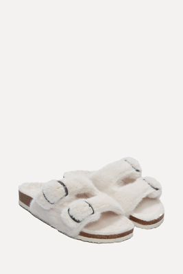 Faux Fur Buckle Cork Slider Slippers from The White Company