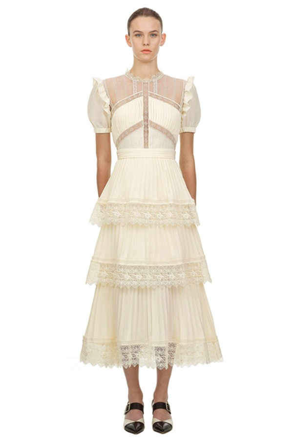 Cream Lace Trim Midi Dress