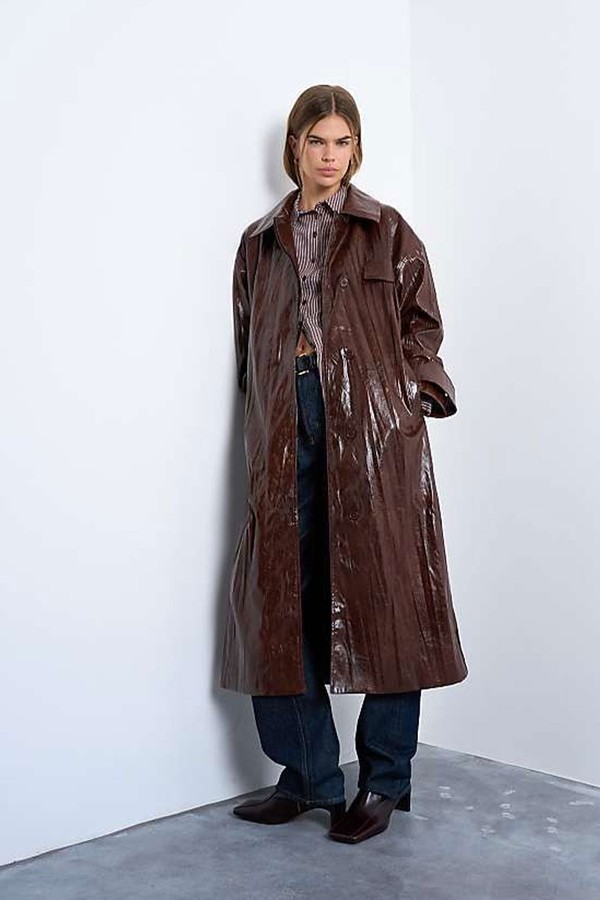  Faux Leather High Shine Trench Coat from Topshop