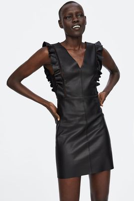 Faux Leather Dress with Ruffle Trims from Zara