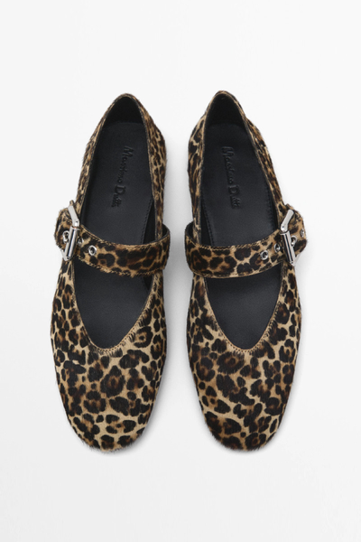 Animal Print Ballet Flats With Buckle