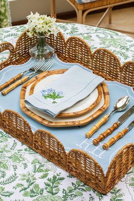 Natural Scalloped Rattan Tray With Liner, £112 | Mrs Alice