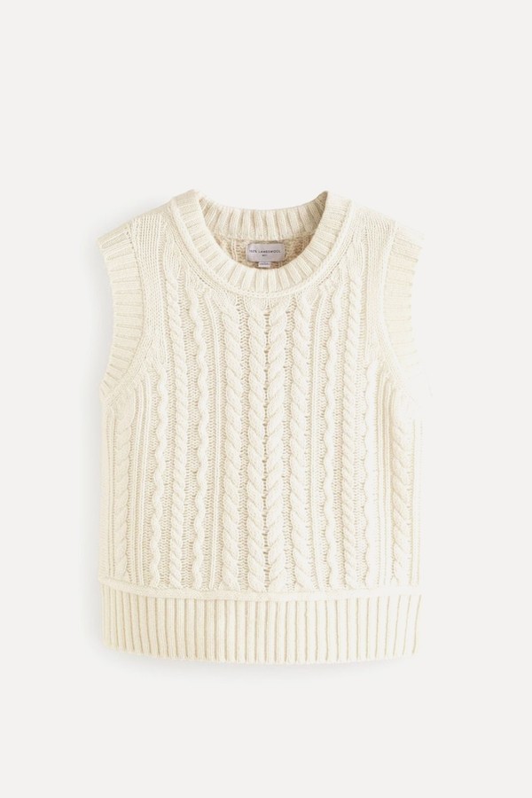 100% Lambswool Premium Sleeveless Cable Knitted Jumper Tank Vest Top
