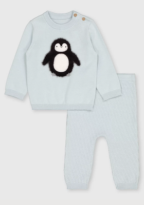 Blue Penguin Knitted Set 